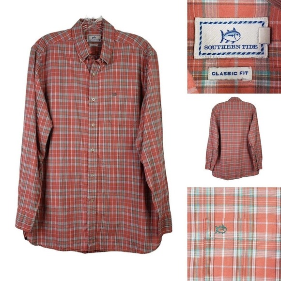 Southern Tide Button Down Shirt LS Mens M Classic Fit Plaid Logo Cotton - Picture 1 of 10